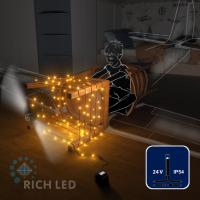 Светодиодная гирлянда Rich LED 10 м, 100 LED, 24 В, соединяемая, желтая, черный провод,