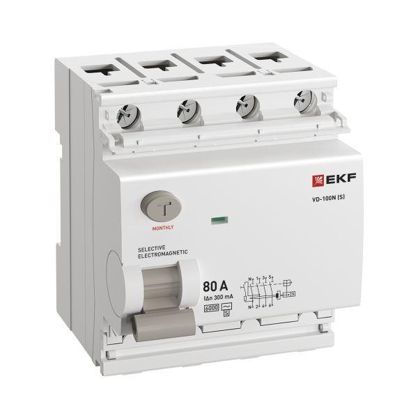 Выключатель дифференциального тока 4п 80А 300мА тип AC 6кА ВД-100N (S) электромех. PROxima EKF E1046MS80300