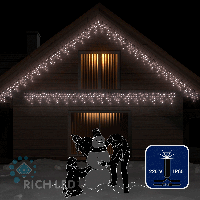 Светодиодная бахрома Rich LED, 3*0.5 м, белая, мерцающая, черный резиновый провод,