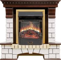 Royal Flame Каминокомплект Pierre Luxe угловой - Темный дуб / Белый с очагом Majestic FX Brass