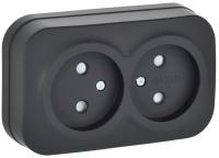 Розетка 2-м ОП GLORY РСш22-2-ХЧм 10А без заземл. защ. шторки черн. матов. IEK ERH23-K02M-10