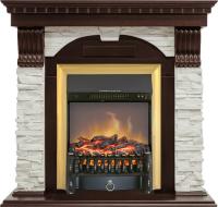 Royal Flame Каминокомплект Dublin угловой - Темный дуб / Сланец белый с очагом Fobos FX M Brass