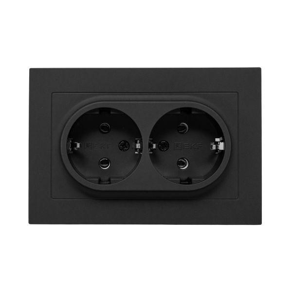 Розетка 2-м СП Эпика 16А с заземл. без защ. шторок с рамкой механизм черн. EKF UP1-SOB-210