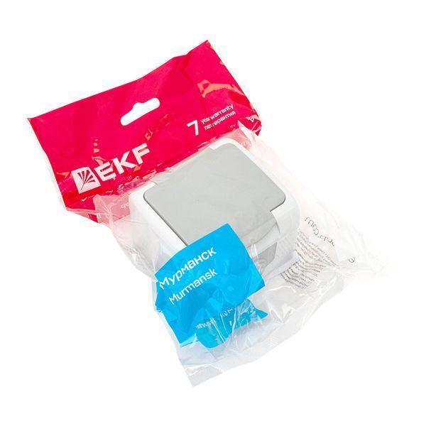 Розетка 1-м ОП Мурманск 16А IP54 с заземл. защ. шторки с крышкой сер. EKF EFR16-029-30-54