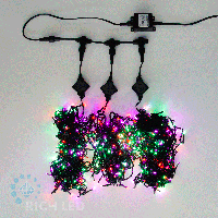 Светодиодная гирлянда Rich LED 3 Нити по 20 м, 600 LED, 24 В, мульти, мерцающая, зеленый провод,