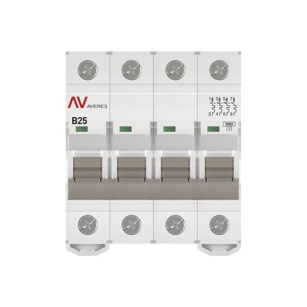 Выключатель автоматический модульный 4п B 25А 10кА AV-10 AVERES EKF mcb10-4-25B-av