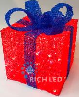 Светодиодный подарок 30 см, красный, синий бант, красный, без мерцания