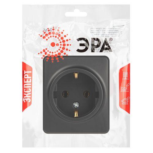 Розетка 1-м ОП Эксперт 11-2203-05 16А IP20 250В 2P+E Schuko антрацит Эра Б0063008