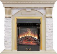 Royal Flame Каминокомплект Dublin - Слоновая кость с патиной / Сланец крем с очагом Majestic FX Brass