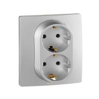 Розетка 2-м СП Etika 16А IP20 250В 2P+E с заземл. немецк. стандарт винт. клеммы в сборе алюм. IEK 672423