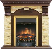 Royal Flame Каминокомплект Dublin угловой - Темный дуб / Сланец с очагом Fobos FX Brass