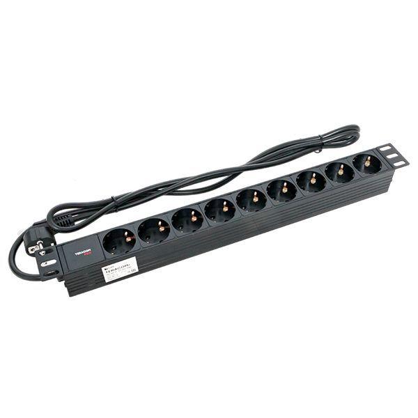 Блок PDU TERACOM PRO 19дюйм 1U 16А/250В 9 роз. Schuko шнур 2м 3х1.5кв.мм вилка Schuko корпус пластик черн. EKF TRP-HPD-PL-16A-9SH-2MSH