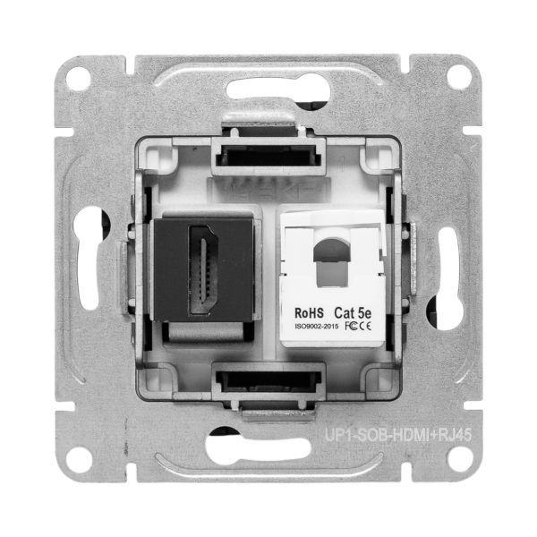 Розетка СП Эпика HDMI + RJ45 кат.5 механизм черн. EKF UP1-SOB-HDMI+RJ45