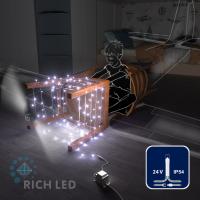 Светодиодная гирлянда Rich LED 10 м, 100 LED, 24 В, соединяемая, белая, прозрачный провод