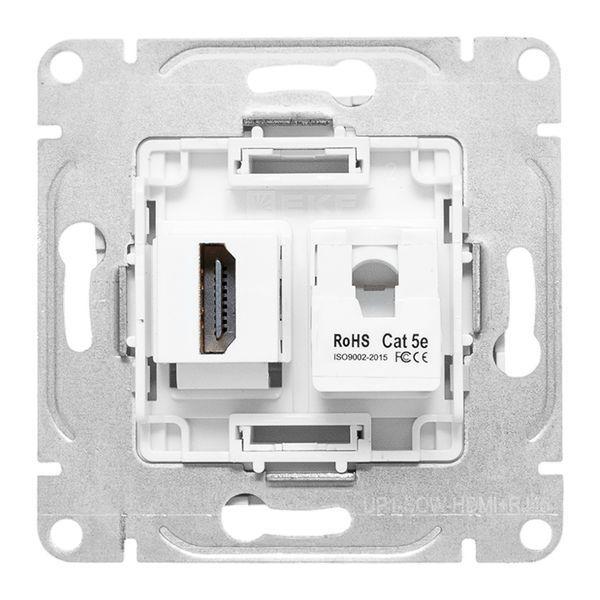 Розетка СП Эпика HDMI + RJ45 кат.5 механизм бел. EKF UP1-SOW-HDMI+RJ45