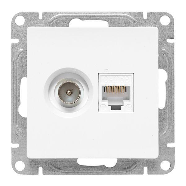 Розетка телевизионная + компьютерная СП Эпика TV + RJ45 кат.5 механизм бел. EKF UP1-SOW-TV+RJ