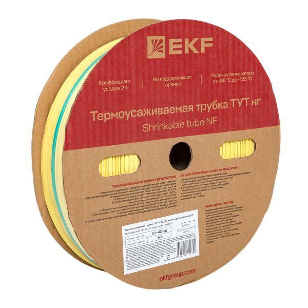 Трубка термоусадочная ТУТ нг 40/20 желт./зел. (уп.50м) EKF tut-40-yg