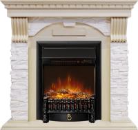 Royal Flame Каминокомплект Dublin - Слоновая кость с патиной / Сланец крем с очагом Fobos FX M Black RC