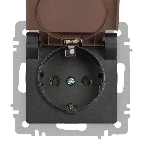 Розетка 1-м СП Accent 6-203-07 16А IP20 250В 2P+E Schuko с крышкой AL/CU графит Intro Б0063441
