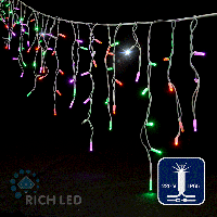 Светодиодная бахрома Rich LED, 3*0.5 м, влагозащитный колпачок, мерцающая, мульти (крас., зелен., розов.), белый провод,