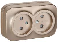 Розетка 2-м ОП GLORY РСш22-2-ХШм 10А без заземл. защ. шторки шампань матов. IEK ERH23-K37M-10