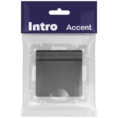 Розетка 1-м СП Accent 6-203-07 16А IP20 250В 2P+E Schuko с крышкой AL/CU графит Intro Б0063441