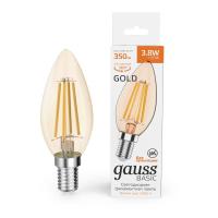 Лампа светодиодная филаментная Basic Filament 3.8Вт Свеча 2400К Е14 350лм golden GAUSS 1037154
