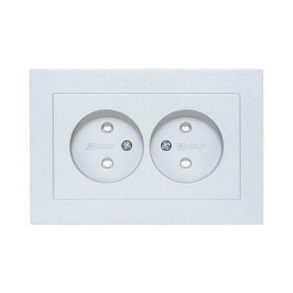 Розетка 2-м СП Эпика 16А без заземл. защ. шторки с рамкой механизм алюм. EKF UP1-SOA-201