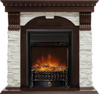 Royal Flame Каминокомплект Dublin угловой - Темный дуб / Сланец белый с очагом Fobos FX M Black RC