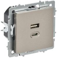 Розетка СП BRITE USB A+C 45Вт высокоск. заряд. РЮ11-2-БрШ шампань IEK BR-U22-045-K37