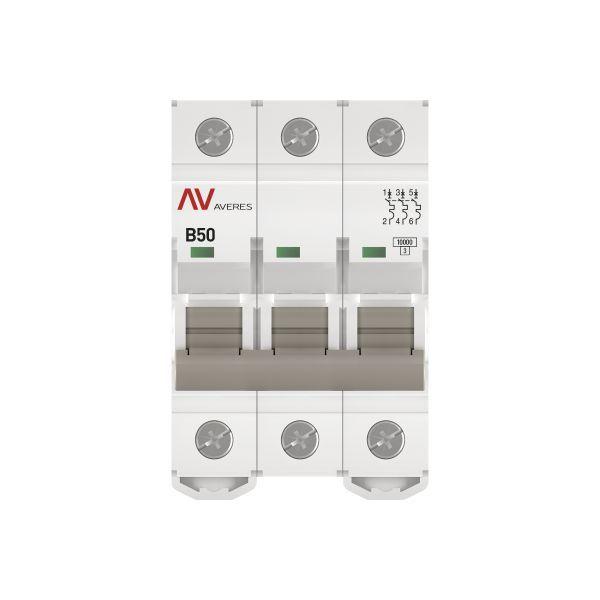 Выключатель автоматический модульный 3п B 50А 10кА AV-10 AVERES EKF mcb10-3-50B-av