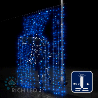 Светодиодный занавес (дождь) Rich LED 2*3 м, влагозащитный колпачок, мерцающий, синий, белый провод,