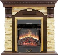 Royal Flame Каминокомплект Dublin угловой - Темный дуб / Сланец с очагом Majestic FX Brass