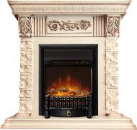 Royal Flame Каминокомплект Luxemburg (каменный) - Сланец/Cлоновая кость с патиной с очагом Fobos FX M Black RC