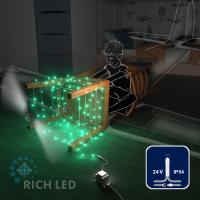 Светодиодная гирлянда Rich LED 10 м, 100 LED, 24 В, соединяемая, зеленая, прозрачный провод