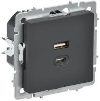 Розетка СП BRITE USB A+C 45Вт высокоск. заряд. РЮ11-2-БрГ графит IEK BR-U22-045-K53