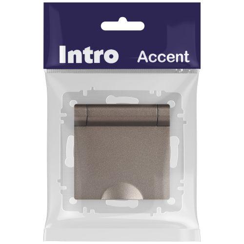 Розетка 1-м СП Accent 6-203-08 16А IP20 250В 2P+E Schuko с крышкой AL/CU Accent бронза Intro Б0063436