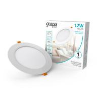 Светильник светодиодный Basic Downlight 12Вт 4000К IP20 1000m 170-260В 145х26 круг бел. GAUSS 9030420212