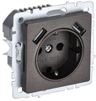 Розетка BRITE РЮш10-1-БрТБ 16А с USB A+A 2.1А с заземл. защ. шторки темн. механизм бронза IEK BR-R14-16-U21-D21-K45