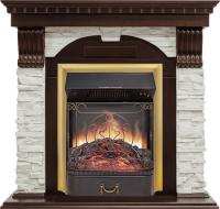 Royal Flame Каминокомплект Dublin угловой - Темный дуб / Сланец белый с очагом Majestic FX M Brass