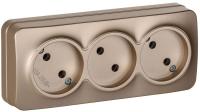 Розетка 3-м ОП GLORY РС23-2-ХШм 10А без заземл. без защ. шторок шампань матов. IEK ERH30-K37M-10