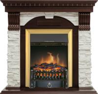 Royal Flame Каминокомплект Dublin угловой - Темный дуб / Сланец белый с очагом Fobos FX Brass