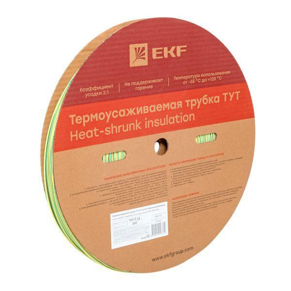 Трубка термоусадочная ТУТ нг 2/1 желт./зел. (уп.200м) EKF tut-2-yg