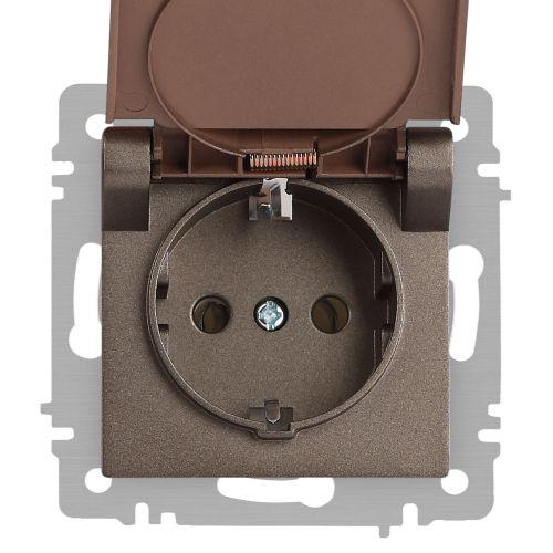 Розетка 1-м СП Accent 6-203-08 16А IP20 250В 2P+E Schuko с крышкой AL/CU Accent бронза Intro Б0063436
