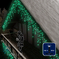 Светодиодная бахрома Rich LED, 3*0.9 м, зеленая,  мерцающая, черный провод.