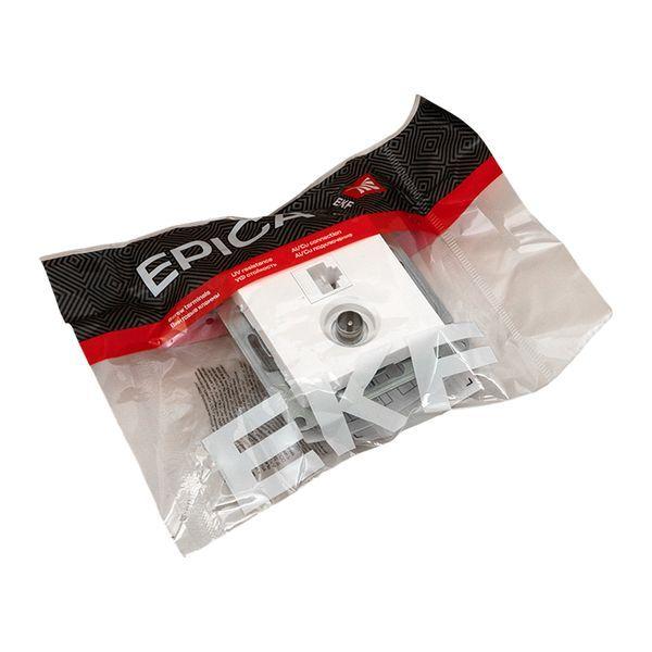 Розетка телевизионная + компьютерная СП Эпика TV + RJ45 кат.5 механизм бел. EKF UP1-SOW-TV+RJ