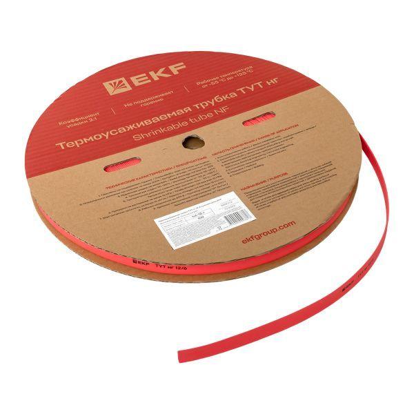 Трубка термоусадочная ТУТ нг 12/6 красн. (уп.100м) EKF tut-12-r