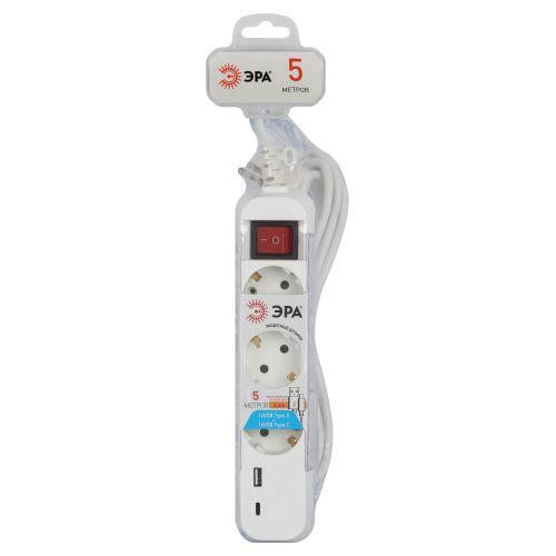 Удлинитель 3х5м с заземл. 10А 1xUSBA+1xUSBC с выкл. UB-3es-5m-USB Эра Б0052899