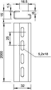 Рейка профильная 2000х32х15 2064 GTPL 2M (дл.2м) OBO 1115065