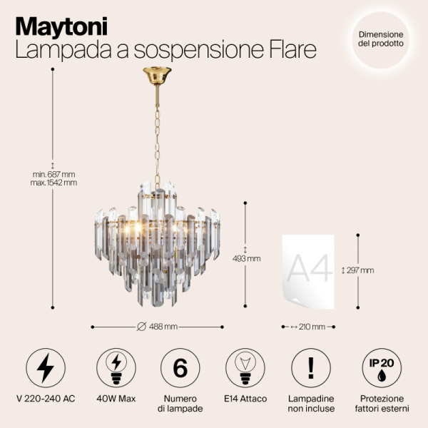 Каскадная люстра Maytoni DIA200PL-06G